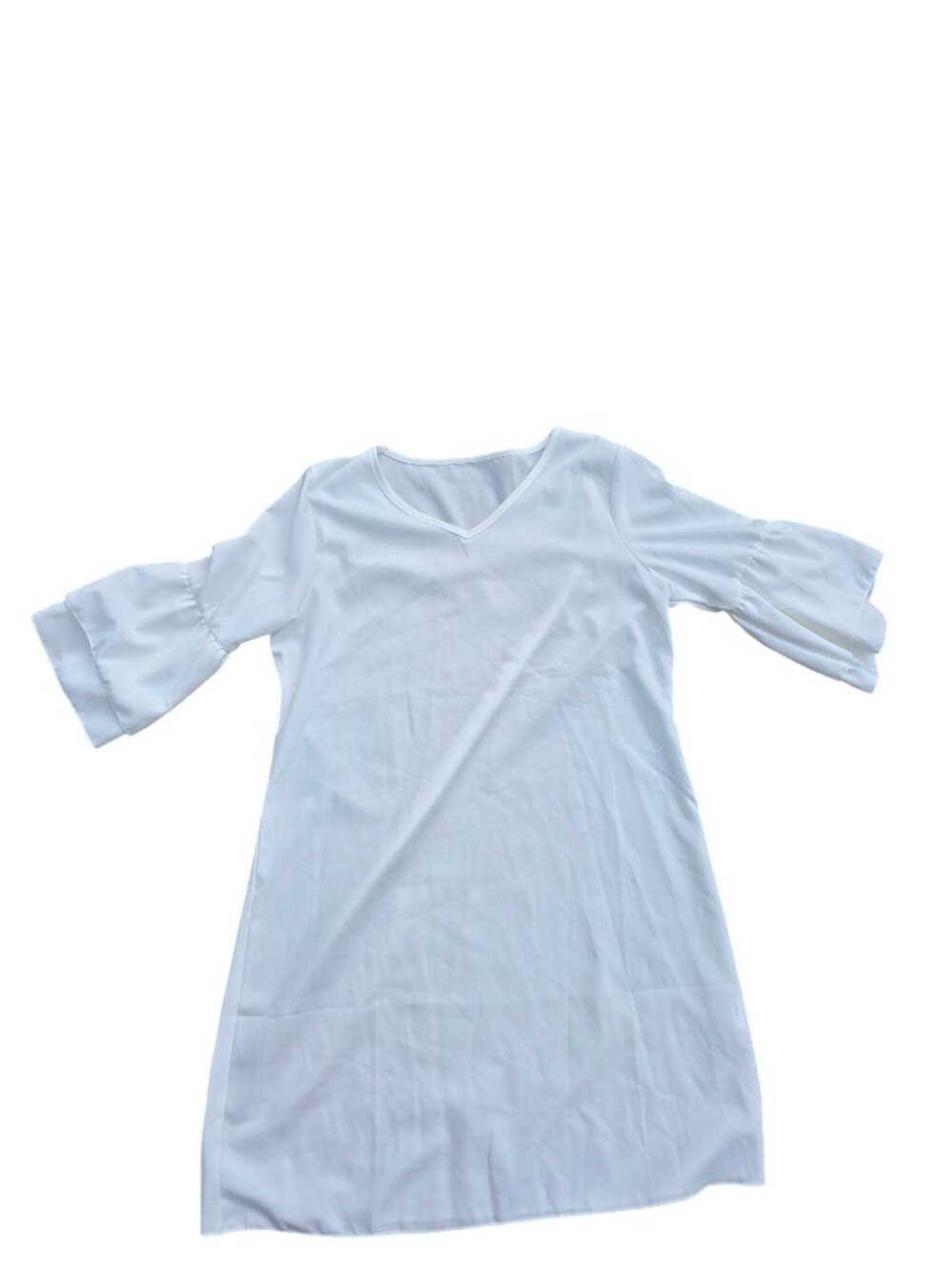 White Women's Shift Dress V-Neck 3/4 Sleeve Medium Polyester/Spandex Stylish